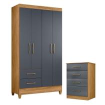 Guarda Roupa Solteiro Chile E Cômoda Ms913 Freijó Cinza Moval