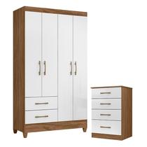 Guarda Roupa Solteiro Chile e Cômoda MS913 Naturale Branco Moval
