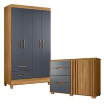Guarda Roupa Solteiro Chile e Cômoda Texas Freijó Cinza Moval