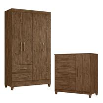 Guarda Roupa Solteiro Chile e Cômoda Vênus com Pés Castanho Wood Flex Moval