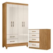 Guarda Roupa Solteiro Chile e Cômoda Vênus Freijó Off White Moval