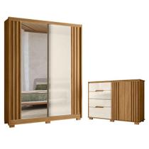 Guarda Roupa Solteiro Colorado E Cômoda Texas Freijó Off White Com Espelho - Moval
