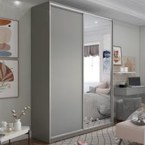 Guarda-Roupa Solteiro com 1 Espelho Zermatt 100% MDF 2 Portas 3 Gavetas Cinza
