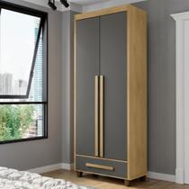 Guarda-Roupa Solteiro com 2 Portas 1 Gaveta e 5 Prateleiras Dubai Marrom/Cinamomo/Grafite Guarda-Roupa Solteiro com 2 Portas 1 Gaveta e 5 Prateleiras Dubai Marrom/Cinamomo/Grafite