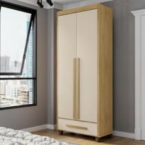 Guarda-Roupa Solteiro com 2 Portas 1 Gaveta e 5 Prateleiras Dubai Marrom/Cinamomo/Off White - RV Móveis