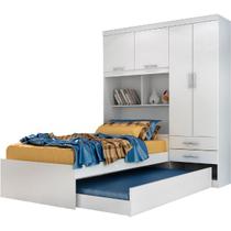 Guarda Roupa Solteiro com Bicama 4 Portas 2 Gavetas Fusion Branco Moverama 100%MDF