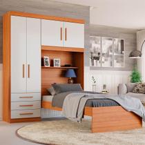 Guarda-Roupa Solteiro com Cama e Baú Advantage 4 Portas 3 Gavetas Freijó Wood e Off White Guarda-Roupa Solteiro com Cama e Baú Advantage 4 Portas 3 Gavetas Freijó Wood e Off White