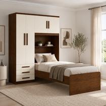 Guarda-Roupa Solteiro com Cama Integrada 4 Portas 3 Gavetas Cancun Yescasa Jequitibá/Offwhite Guarda-Roupa Solteiro com Cama Integrada 4 Portas 3 Gavetas Cancun Yescasa Jequitibá/Offwhite