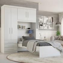 Guarda-Roupa Solteiro com Cama Solteiro 4 Portas 3 Gavetas Advantage Branco