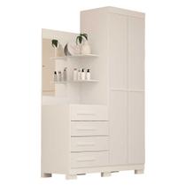 Guarda roupa solteiro com Espelho 2 portas 4 gavetas Melissa ACP Móveis Branco Guarda roupa solteiro com Espelho 2 portas 4 gavetas Melissa ACP Móveis Branco