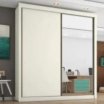 Guarda Roupa Solteiro com Espelho 2 Portas 4 Gavetas Zurique Off white Móveis Europa Moveis bom de preço