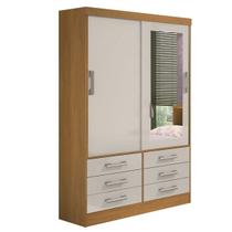 Guarda Roupa Solteiro com Espelho 2 Portas 6 Gavetas - Meridian -Cinamomo/Off White - Móveis D'Doro Guarda Roupa Solteiro com Espelho 2 Portas 6 Gavetas - Meridian -Cinamomo/Off White - Móveis D'Doro