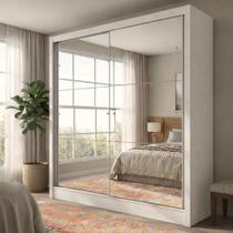 Guarda-Roupa Solteiro com Espelho 2 Portas de Correr 2 Gavetas Peônia Branco