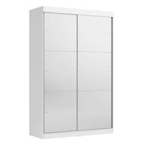 Guarda-Roupa Solteiro com Espelho 2 Portas de Correr 2 Gavetas Peônia Branco Yescasa