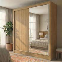 Guarda Roupa Solteiro com Espelho 2 Portas de Correr e 2 Gavetas Peônia Yescasa