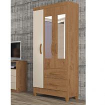 Guarda Roupa Solteiro com Espelho 3 Portas 2 Gavetas Real Atualle Móveis