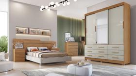 Guarda Roupa Solteiro com Espelho 3 Portas 9 Gavetas - Capri-Cumaru/Fendi - Móveis Novo Horizonte