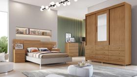 Guarda Roupa Solteiro com Espelho 3 Portas 9 Gavetas - Capri-Cumaru - Móveis Novo Horizonte