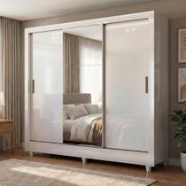Guarda Roupa Solteiro com Espelho 3 Portas de Correr e 2 Gavetas Roma