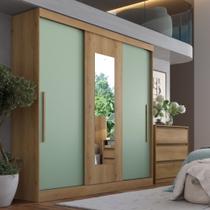 Guarda Roupa Solteiro com Espelho 3 Portas de Correr Vision GlassTHB