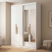 Guarda Roupa Solteiro com Espelho 4 Portas 2 Gavetas 100% MDF Manila Branco Guarda Roupa Solteiro com Espelho 4 Portas 2 Gavetas 100% MDF Manila Branco