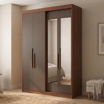 Guarda Roupa Solteiro com Espelho 4 Portas 2 Gavetas 100% MDF Manila Carvalho Vermontt/Fendi Marrom Guarda Roupa Solteiro com Espelho 4 Portas 2 Gavetas 100% MDF Manila Carvalho Vermontt/Fendi Marrom