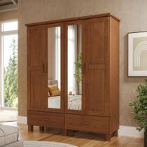 Guarda Roupa Solteiro Com Espelho 4 Portas 2 Gavetas Madeira Maciça Selena F06 Castanho - Lyam Decor Guarda Roupa Solteiro Com Espelho 4 Portas 2 Gavetas Madeira Maciça Selena F06 Castanho - Lyam Decor