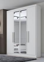 Guarda Roupa Solteiro com Espelho 4 Portas 3 Gavetas - Moderni -Branco - Móveis Novo Horizonte