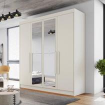 Guarda Roupa Solteiro com Espelho 4 Portas 3 Gavetas - Nantes-Off White - Móveis Europa Guarda Roupa Solteiro com Espelho 4 Portas 3 Gavetas - Nantes-Off White - Móveis Europa