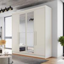 Guarda Roupa Solteiro com Espelho 4 Portas 3 Gavetas - Nantes-Off White - Móveis Europa Guarda Roupa Solteiro com Espelho 4 Portas 3 Gavetas - Nantes-Off White - Móveis Europa
