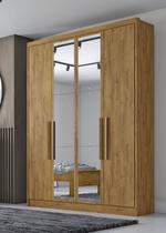 Guarda Roupa Solteiro com Espelho 4 Portas 3 Gavetas - Sevilha-Cumaru - Móveis Novo Horizonte Guarda Roupa Solteiro com Espelho 4 Portas 3 Gavetas - Sevilha-Cumaru - Móveis Novo Horizonte