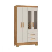 Guarda Roupa Solteiro Com Espelho 4 Portas Fortaleza Atualle Canelato Rustico Com Off White Guarda Roupa Solteiro Com Espelho 4 Portas Fortaleza Atualle Canelato Rustico Com Off White