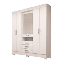 Guarda Roupa Solteiro com Espelho 6 Portas 3 Gavetas Débora ACP MÓVEIS Branco - 100% MDF