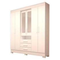 Guarda Roupa Solteiro com Espelho 6 Portas 3 Gavetas Débora ACP MÓVEIS Branco - 100% MDF Guarda Roupa Solteiro com Espelho 6 Portas 3 Gavetas Débora ACP MÓVEIS Branco - 100% MDF