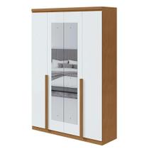 Guarda-Roupa Solteiro com Espelho Alonzo 4 PT 2 GV Amêndoa e Branco