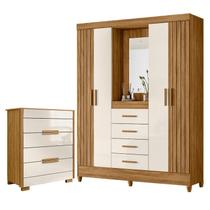 Guarda Roupa Solteiro com Espelho Atenas e Cômoda Dhara Freijó Off White Moval