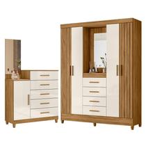 Guarda Roupa Solteiro com Espelho Atenas e Cômoda Lisboa Freijó Off White Moval