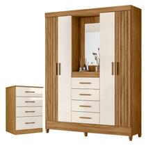 Guarda Roupa Solteiro com Espelho Atenas e Cômoda MS913 Freijó Off White Moval