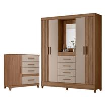 Guarda Roupa Solteiro com Espelho Atenas e Cômoda Vênus com pés Carvalho Fendi Moval Guarda Roupa Solteiro com Espelho Atenas e Cômoda Vênus com pés Carvalho Fendi Moval