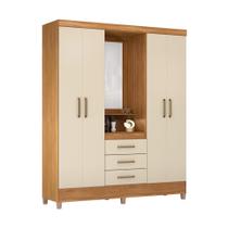 Guarda-Roupa Solteiro com Espelho Capelinha 4 PT 3 GV Amêndoa e Off White