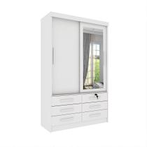 Guarda-Roupa Solteiro com Espelho Chicago 2 PT 6 GV Neve