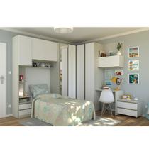 Guarda Roupa Solteiro com Espelho e Escrivaninha Legno Crema com Branco Prime Luciane Móveis