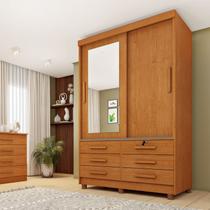Guarda Roupa Solteiro com Espelho e pés 2 Portas 6 Gavetas 133cm Chicago