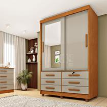 Guarda Roupa Solteiro com Espelho e pés 2 Portas 6 Gavetas 133cm Chicago Guarda Roupa Solteiro com Espelho e pés 2 Portas 6 Gavetas 133cm Chicago