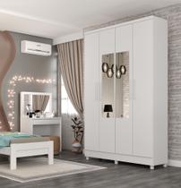 Guarda Roupa Solteiro com Espelho e pés 4 Portas 2 Gavetas 133cm Amsterdam