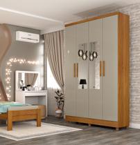 Guarda Roupa Solteiro com Espelho e pés 4 Portas 2 Gavetas 133cm Amsterdam