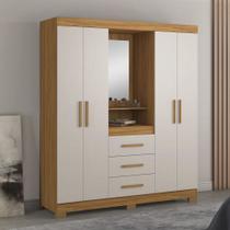 Guarda Roupa Solteiro com Espelho e Pés 4 Portas 3 Gavetas NT5015 Notável Móveis Guarda Roupa Solteiro com Espelho e Pés 4 Portas 3 Gavetas NT5015 Notável Móveis