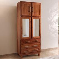 Guarda Roupa Solteiro com Espelho e Pés 4 Portas 3 Gavetas Paris Marrom/Mogano Guarda Roupa Solteiro com Espelho e Pés 4 Portas 3 Gavetas Paris Marrom/Mogano