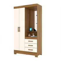 Guarda-Roupa Solteiro com Espelho Pequin 2 PT 3 GV Nature e Off White Guarda-Roupa Solteiro com Espelho Pequin 2 PT 3 GV Nature e Off White