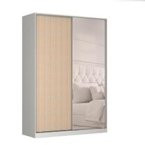 Guarda-Roupa Solteiro com Espelho Tunas I 2 PT 3 GV Branco e Noce